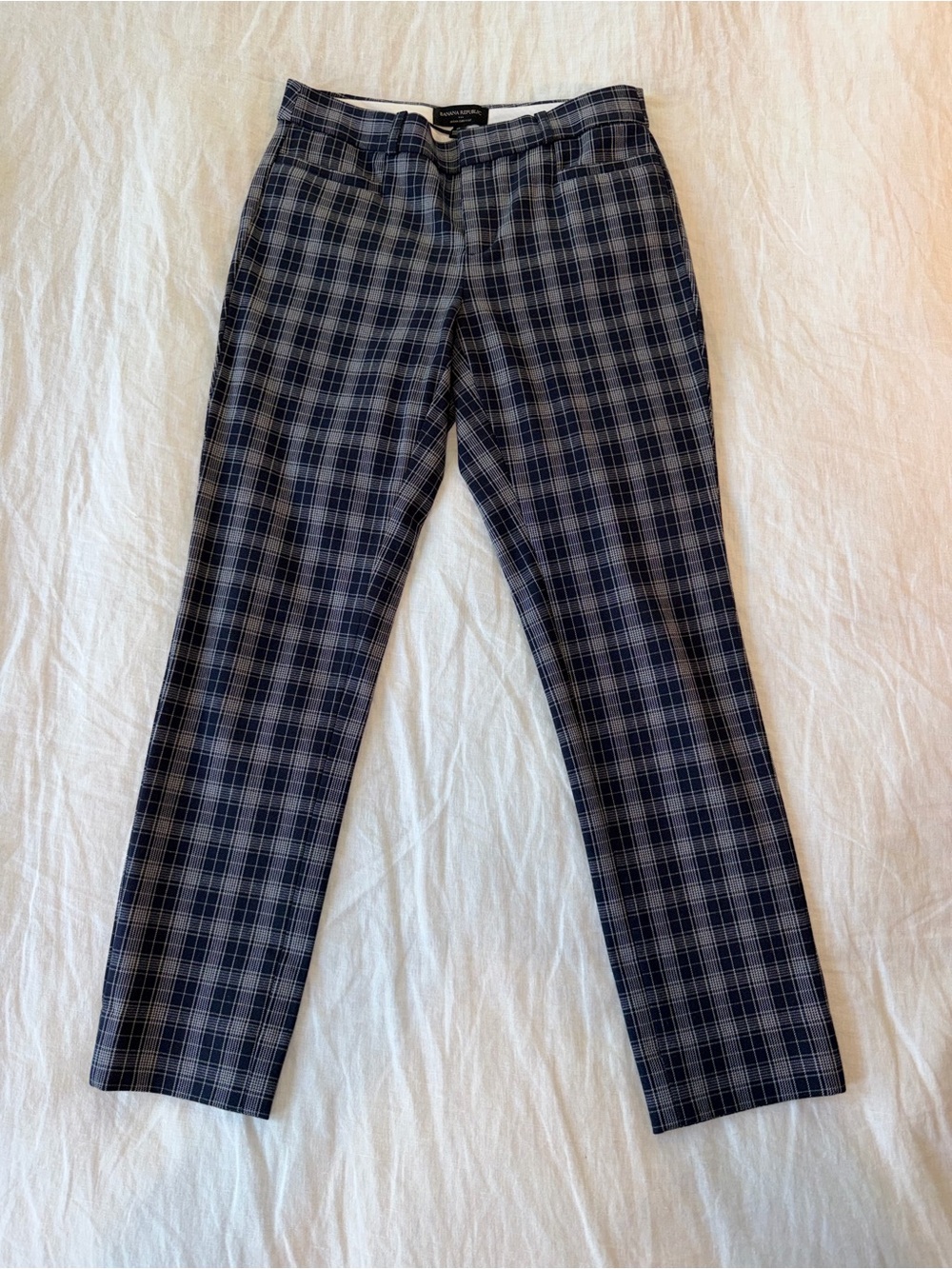 Banana Republic Navy and Gray Plaid Sloan Curvy Fit Pants